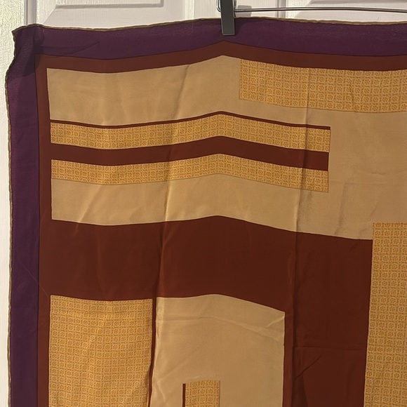 Vintage Franck Olivier Paris Brown & Tan Geometric Print Scarf 33” - Picture 3 of 7